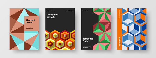 Trendy postcard A4 design vector concept bundle. Simple geometric tiles catalog cover template collection.