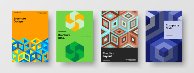 Fototapeta premium Original corporate cover vector design illustration set. Clean mosaic pattern company brochure template collection.