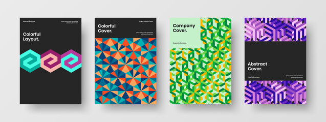 Minimalistic mosaic hexagons flyer layout composition. Fresh company identity vector design concept bundle.