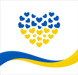 Ukraine support symbol, UA flag and heart, ukraina love, vector illustration - obrazy, fototapety, plakaty