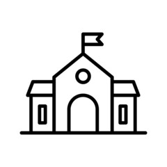 School building icon. Linear style pictogram isolated on white background.