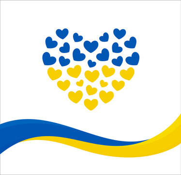 Ukraine support symbol, UA flag and heart, ukraina love, vector illustration
