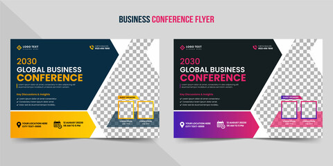 Creative Business Conference flyer and live webinar horizontal flyer, invitation banner template design. Annual corporate business workshop, meeting & training promotion poster. 