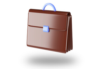 Brown Leather Businessman Briefcase on white Background with Shadow. 3D rendering