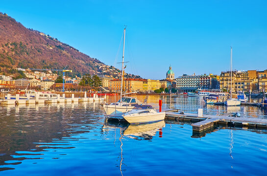 The yachts at the shipyards on Lake Como, Como, Italy
