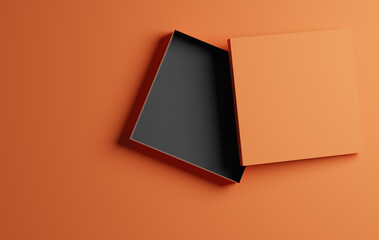 Open orange gift box or package on an orange background