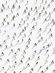 People walking on white background top view 3D rendering