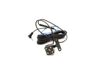 Fototapeta premium Backup camera with wiring and plug isolated on white background