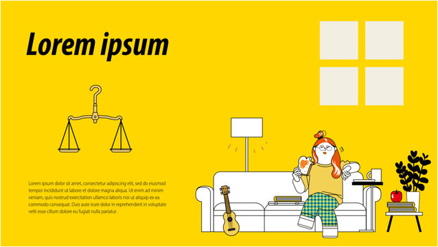 ソファーに座ってパンを食べている女性