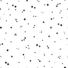 Star Seamless Cute Pattern. Starry Sky Black White Background. Festive Stars Wallpaper. Vector Holiday and Birthday Party Design