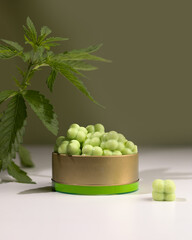 Homemade hemp jelly candies with CBD extract. CBD Edibles, CBD-Infused Snacks, hemp dessert with cannabis.