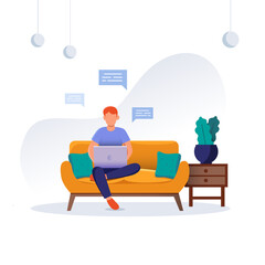 working from home concept. flat premium vector.