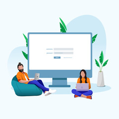 working from home concept. flat premium vector.