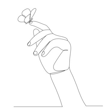 hand with butterfly drawing by one continuous line