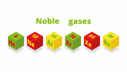 Noble gases. Vector illustration Periodic system of chemical elements. Argon, helium, neon, krypton, xenon. Chemical symbol. Chemical element.