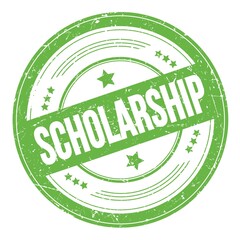 SCHOLARSHIP text on green round grungy stamp.