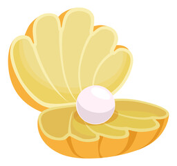 Pearl in open clam shell. Cartoon gem icon