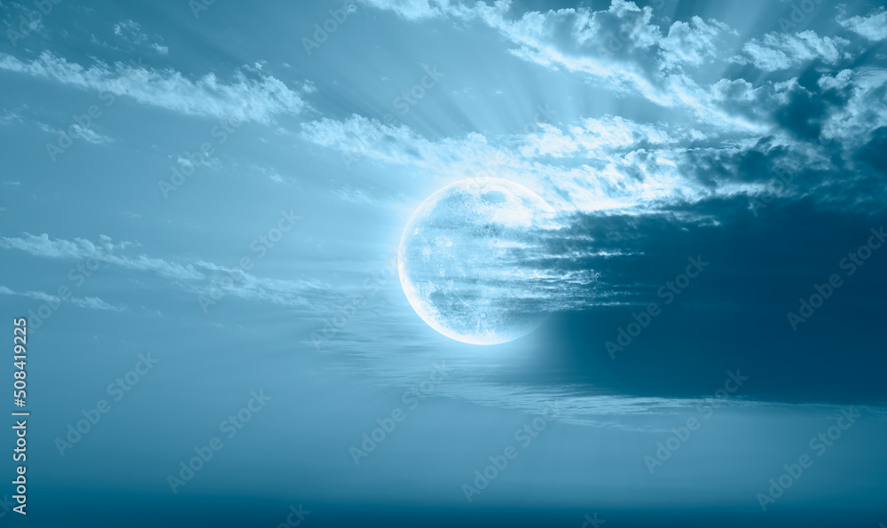 Poster night sky with moon in the clouds 