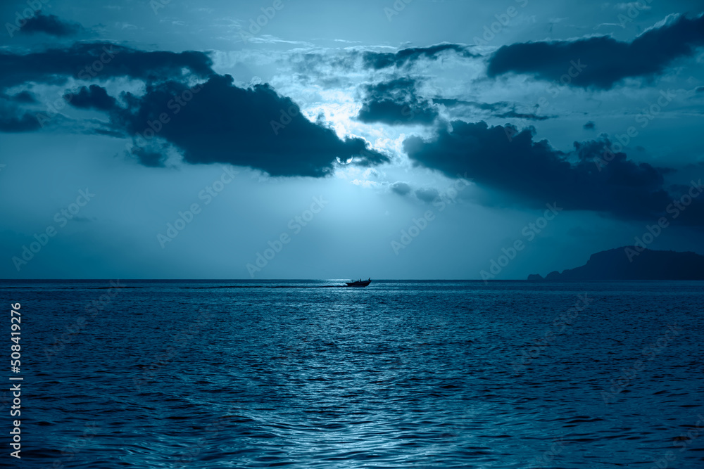 Poster night sky with moon in the clouds 