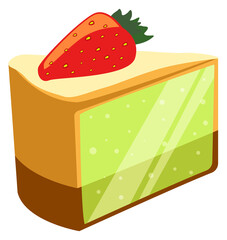Cartoon cake slice. Fruit dessert with strawberry top