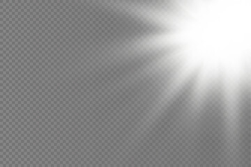 Sunlight with bright explosion, flare sun rays.