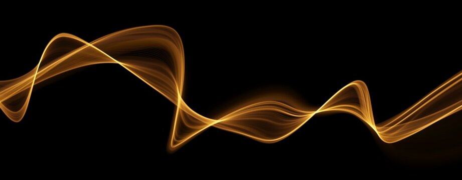 Golden abstract wave. Magic line design. Flow curve motion element. Neon gradient wavy illiustration.