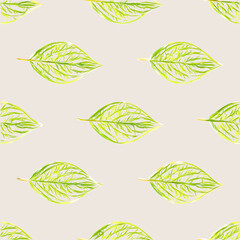 pattern green leaves on a cream background