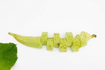 slices fresh loofah or Sponge Gourd or Vegetable Sponge isolate on white background