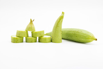 whole and slices fresh loofah or Sponge Gourd,front view