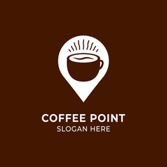 Coffee Logo on Round Pin Map Sign, Creative and Modern Coffee Shop Icon