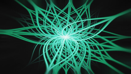 abstract neon green flower. bright rays background. psychedelic green background