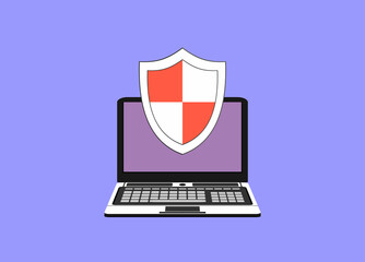 Laptop protection sign icon. Notebook with shield symbol.