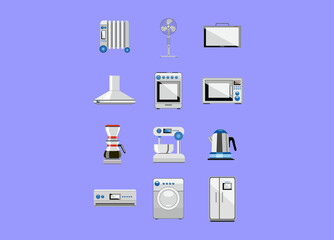 Vector collection of household appliances icons. Flat style.