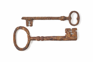 Vintage rusty  keys on white background