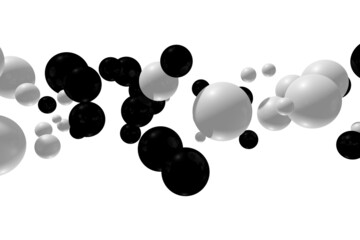 Abstract black and white random balls 3d illustration. Sphere shapes background