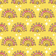 Sunny Fun Cartoon Rainbow Vector Seamless Pattern