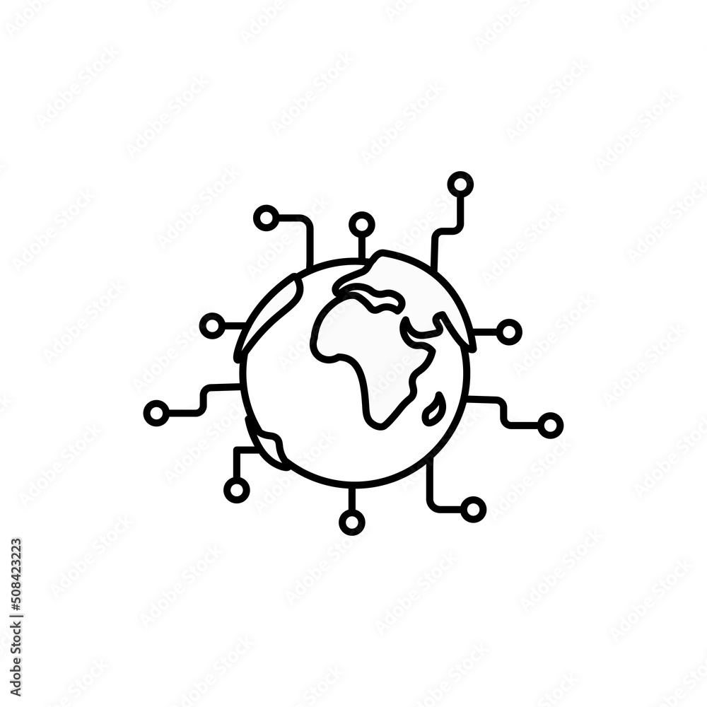 Aufkleber global cyber technology icon, circuit microchip concept for future world, processor tech with globe