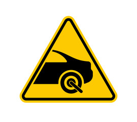 Vector yellow triangle sign - black car with enforcement wheel boot. No Parking symbol. Isolated on white background.