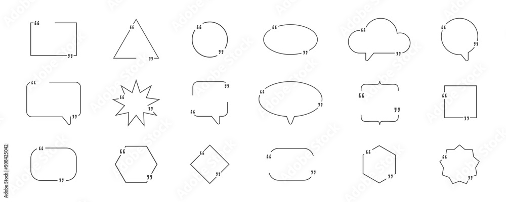 Poster quotte bubble set. line text frame. quotation title banner. headline speech border. reference note i
