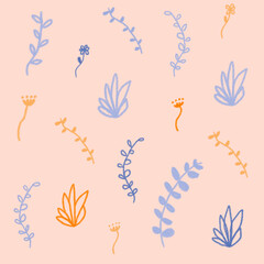 Hand drawn abstract contemporary seamless pattern. Botanical. Flowers. Pastel colors.