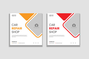 Car repair shop and worker social media post banner template