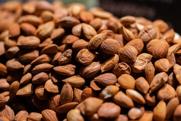 Close-up of assorted nuts on market counter