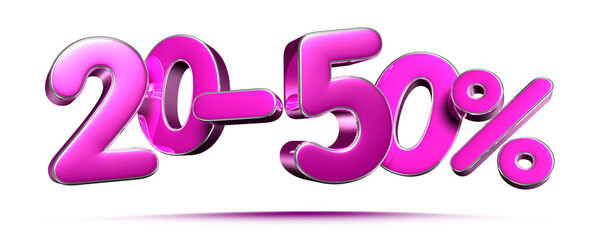 Pink 20-50 Percent 3d illustration Sign on White Background, Special Offer 20-50% Discount Tag, Sale Up to 20-50 Percent Off,share 20-50 percent,20-50% off storewide. have work path.