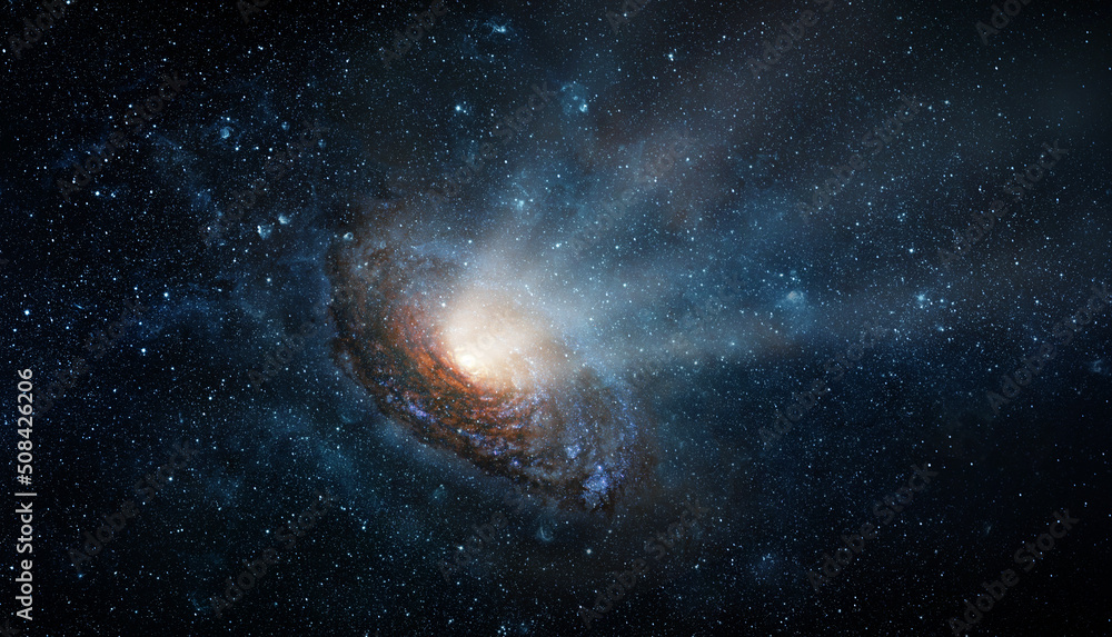 Wall mural radiation from a black hole at the center of a galaxy. space scene with stars, black hole in galaxy.