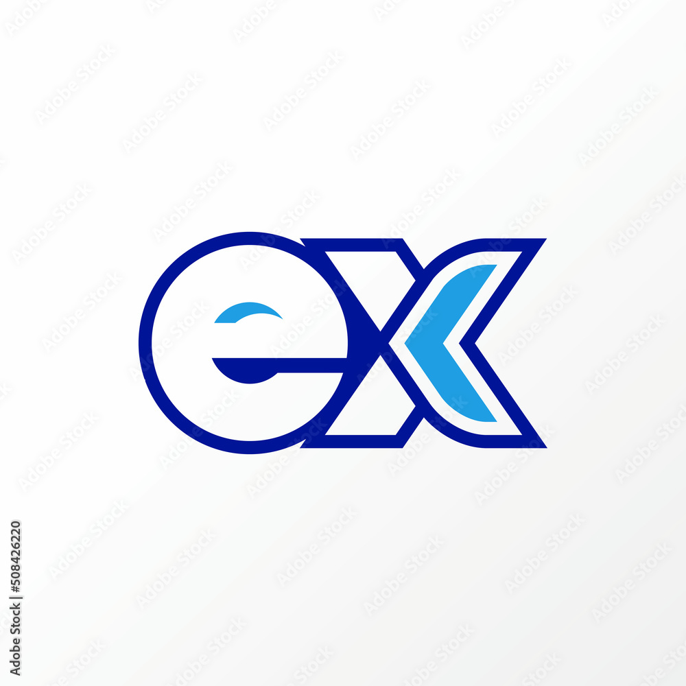 Poster unique letter or word ex sans serif lowercase font in connect line out with arrow image graphic icon