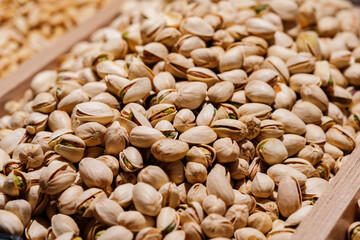 Pistachios nuts texture and background, close up