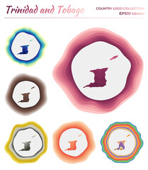 Trinidad and Tobago logo collection. Colorful badge of the country. Layers around Trinidad and Tobago border shape. Vector illustration.