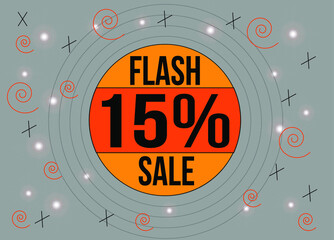 Flash sale 15%. 15% discount banner for special offer and web sales.