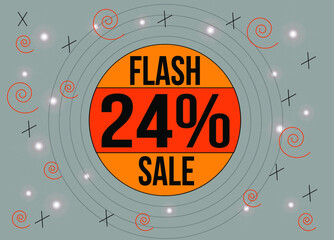 Flash sale 24%. 24% discount banner for special offer and web sales.
