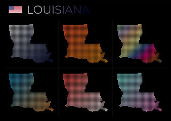 Fototapeta na wymiar Louisiana dotted map set. Map of Louisiana in dotted style. Borders of the us state filled with beautiful smooth gradient circles. Charming vector illustration.